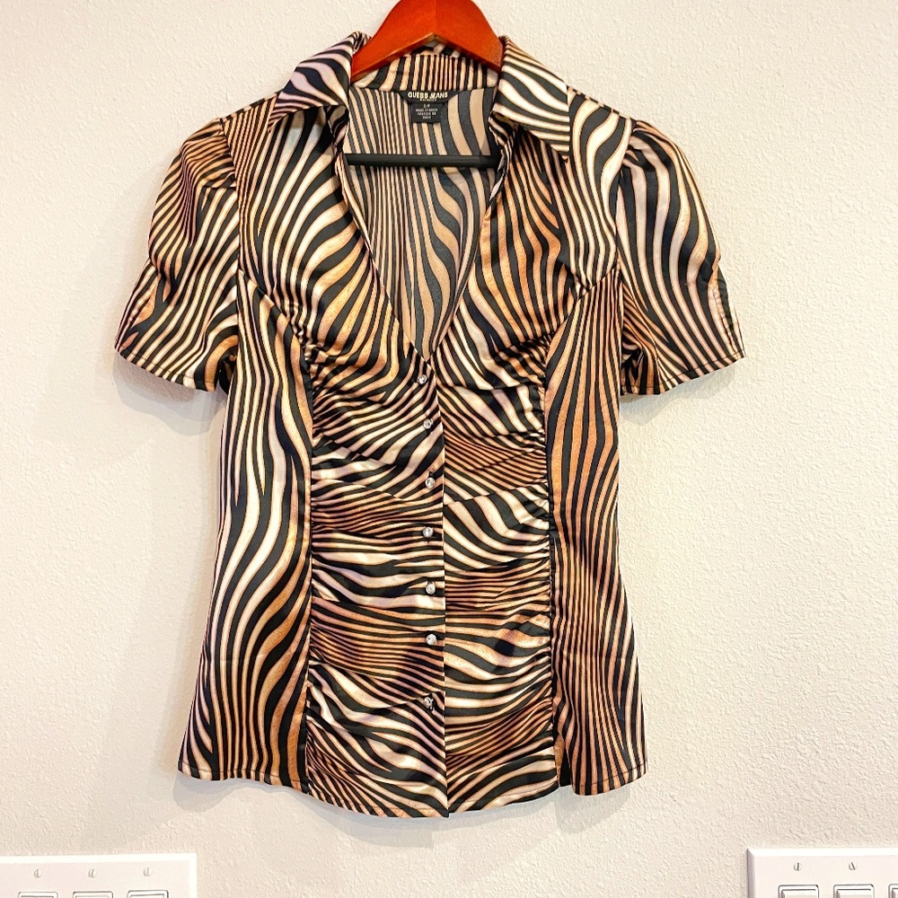 Tiger striped button down, small, Guess Jeans